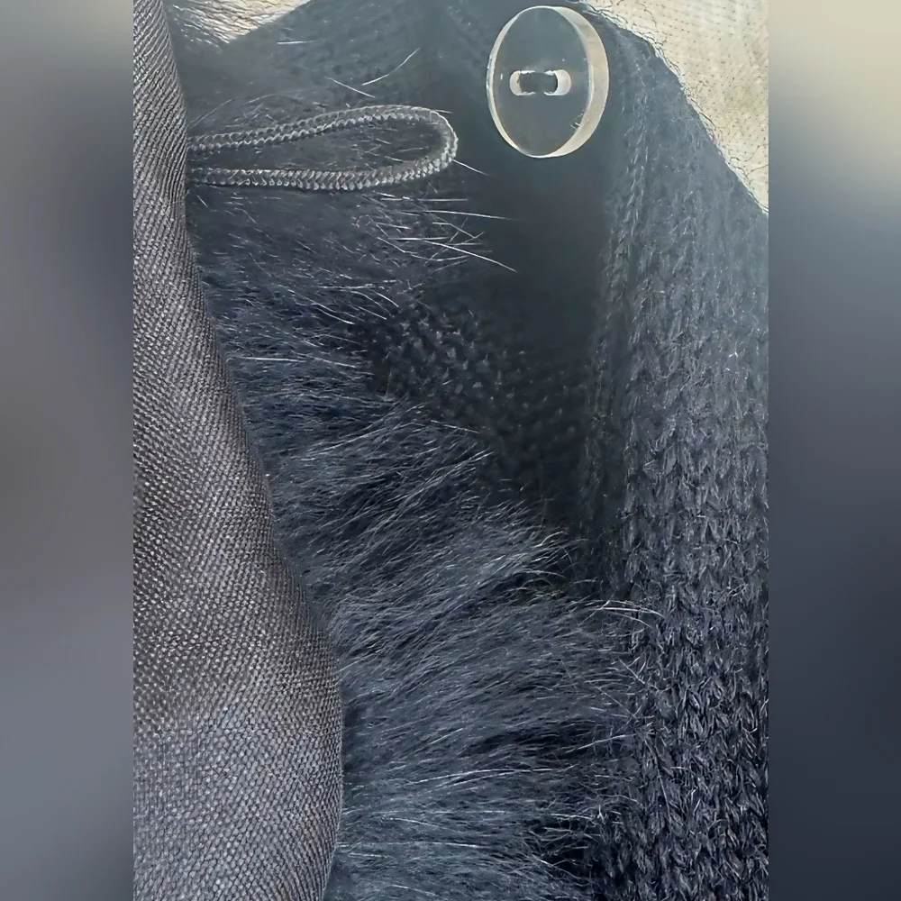NWT Vintage NYgard Collection Black Cardigan Small Genuine Rabbit Fur Collar